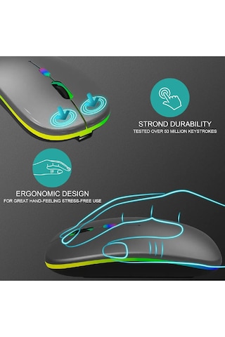 Kablosuz Bluetooth Klavye Mouse Seti Şarjlı Rgb Işıklı