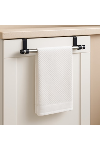 Lunoart Mutfak & Banyo İçin Metal Havluluk Montajsız Kapak Askısı Gümüş - Siyah