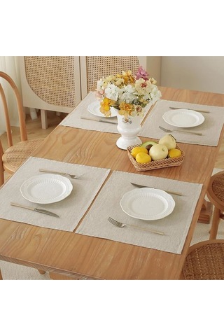 6 Adet Doğal Keten Amerikan Servis, Servis Altlığı Kare Supla Diğer
