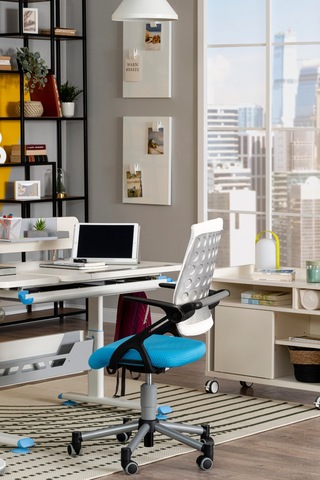 Creo Mobili Yükseklik Ayarlı Vega Plus Çalışma Sandalyesi, Ofis Ve Bilgisayar Koltuğu Beyaz/mavi Gri