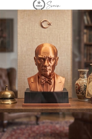 Atatürk Mustafa Kemal Atatürk Büstü 3d Baskı Dekorasyon Biblo Bakır Renk Premium Tasarım Şık Obje E
