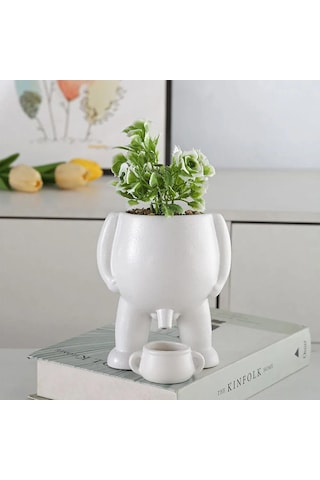 Youmex Sıçan Figürlü Fun Seramik Bitki Saksısı, 19x12x12cm, Siyah - Su Doğru Tabanı, İç/ Dış Mekan, Sukulent/ Çiçek