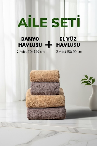 4 Lü Kareli Fume Kahve Bej Aile Seti Yumuşak Pamuk El Yüz Banyo Havlu Seti 50x90 Cm 70x140 Cm Renklı