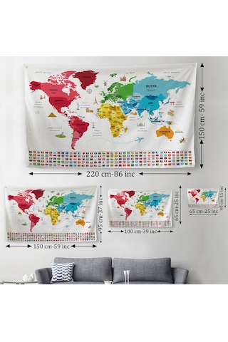 Türkçe Ülke Bayrak Lı Eğitici Başkent Detaylı Atlası Dünya Haritası Duvar Örtüsü-halısı 3861