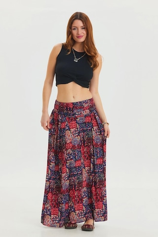 Beli Lastikli Drape Detaylı Otantik Etek Kırmızı