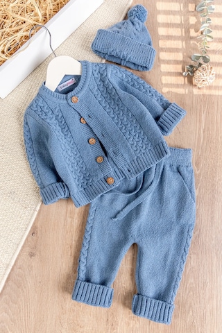 Babymod Bereli Triko Hırkalı Kışlık Erkek Bebek Takım Set mavi