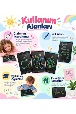 20 İnç Lcd Yazı Ve Çizim Tableti Renkli Ekranlı Tek Tuşla Silme Kalemli Çocuk Not Ve