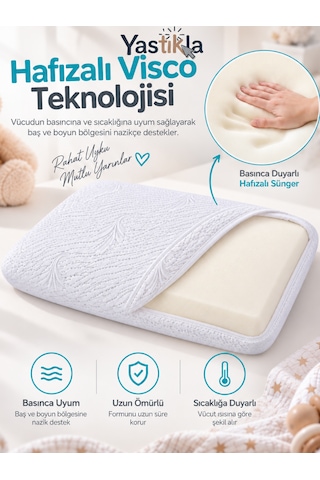 Ortopedik Hafızalı Visco Bebek Ve Çocuk Yastığı Nefes Alabilen 38x26x6,5 Cm Beyaz