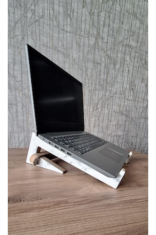 Ahşap Laptop Standı Tüm Modellerle Uyumlu Beyaz Mermer Mdf