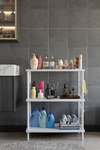 3 Raflı Çevir Tak Beyaz Telli Metal Gövdeli Çok Amaçlı Banyo Rafı Ve Organizer Raf Banyo Dolabı Beyaz