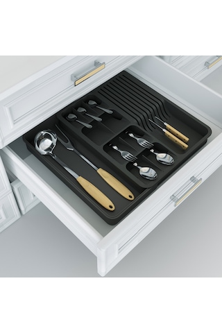 Genişleyebilir Kaşıklık Bıçaklık Seti - Siyah