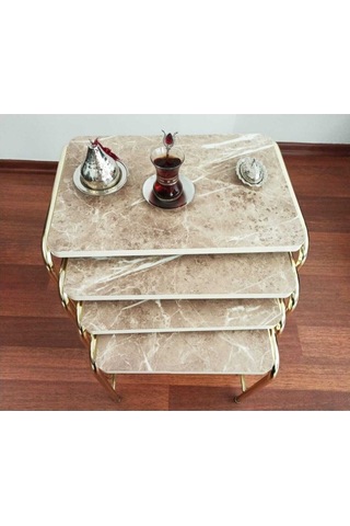 Zigon Sehpa Sarı Nikelaj Kaplama Metal Ayaklı Alaca Kahverengi M