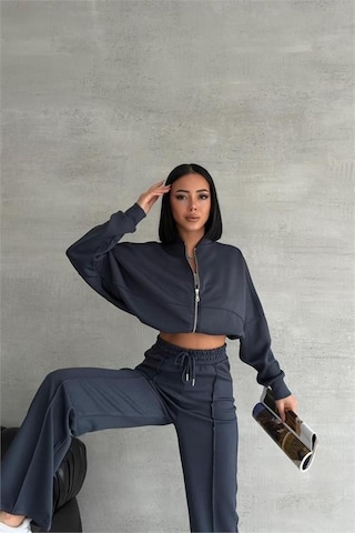 Neşeli Butik Kadın Likralı Yazlık Kumaş Çımalı Eşofman Takımı Nbg001 Antrasit