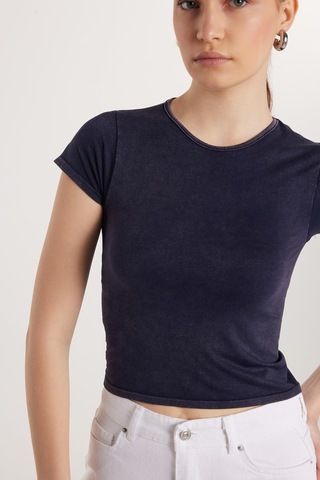 Tudors Kadın Slim Fit Dar Kesim Düz Basic Bisiklet Yaka Lacivert Tişört-33680 Lacivert