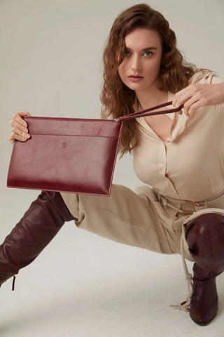 Beverly Kadın Bordo Deri Cepli Fermuarlı Rfid Korumalı Portföy Çanta Bordo