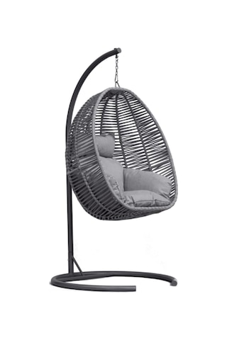 Noa Home Minderli Rattan Salıncak, Bahçe Salıncağı, Balkon Salıncağı, Teras Salıncağı, Armut Salıncak, Gri