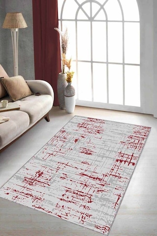 Kırmızı Vintage Kaymaz Taban Makinede Yıkanabilir Halı Es08n11