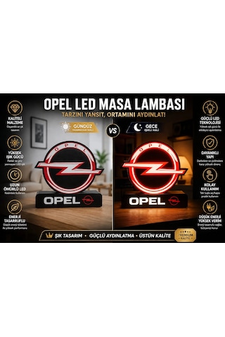 Opel Masa Lambası , Opel Logolu Led Işıklı Masa Lambası , Opel Gündüz Gece Masa Lambası Siyah