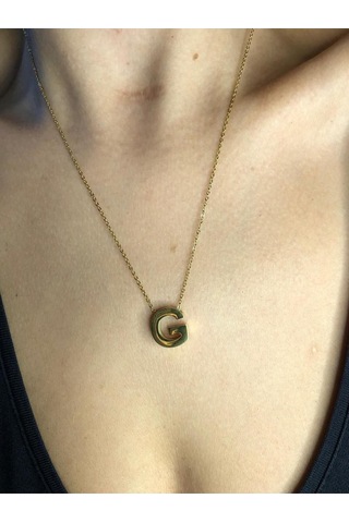 Vog Kişiye Özel Üç Boyutlu Çelik G Harf Sarı Renkdeniz Ve Havuz Suyuna Dayanıklı Paslanmaz Kolye Sarı