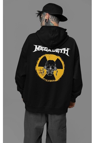 Sevbano Megadeth Müzik Grubu Baskılı Unisex Oversize Rock Metal Hoodie Siyah