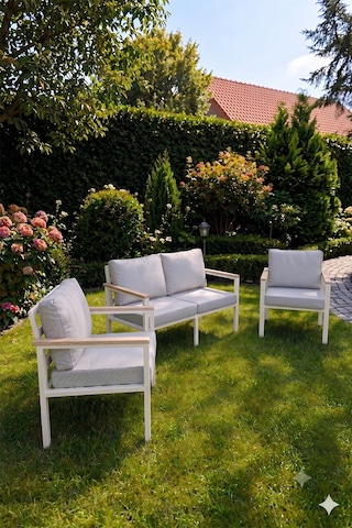 Neokas Bahçe Mobilyası, 1 + 1 + 2 Bahçe Takımı, Masasız, Kafe Koltuğu, Bekleme Alanı Koltuğu, Beyaz