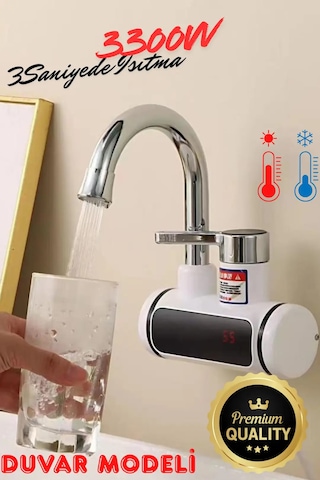 Premium Serisi Yeni Nesil Elektrikli Ani Su Isıtıcı Termal Şofben Musluk Spiral Başlık Hediye Duvar Giriş Beyaz