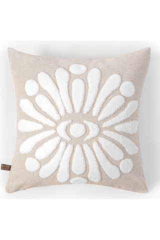Bohem Özel Tasarım Punch Panç Desen Kare Dekoratif Kırlent Kılıfı 43x43 cm Boho Bej