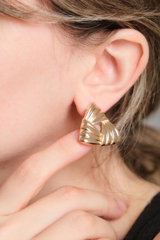 Gold Işıltılı Spiral Üçgen Küpe Gold