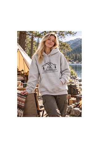 North Whiskers Adventure Awaits Kamp Baskılı Unisex Hoodie Outdoor Kapüşonlu Sweatshirt Gri - 935695289 Gri - 935695289 Gri