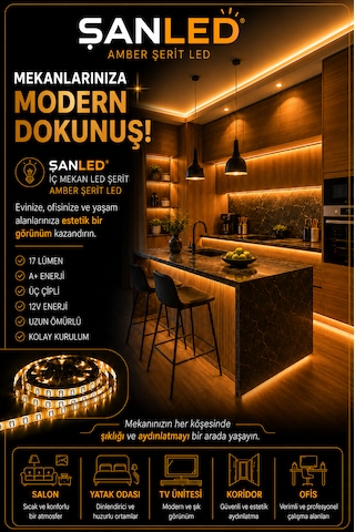 3 Çipli Şerit Led Amber Rengi 12v 15 Metre 40 Metre