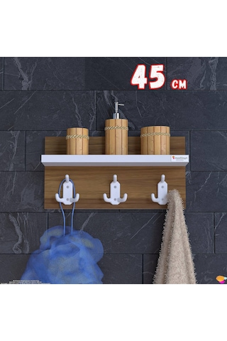 Modilayn Kedi Serisi 3 Lü Banyo Askısı Seti: 41,4x18 Cm, 9 Kancalı Raflı Düzenleyici Beyaz