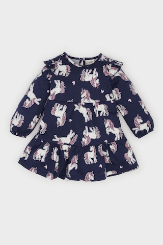 DeFacto Kız Bebek Unicorn Baskılı Uzun Kollu Sweat Elbise D5632A524WNNV241 Lacivert