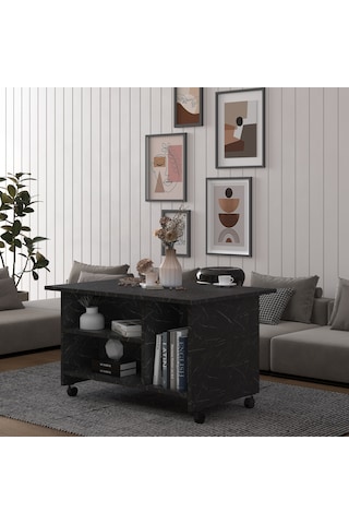 Asra Trend Orta Sehpa OS001 %100 MDF Tekerlekli İki Katlı Geniş Raf Takımı Royal Mermer