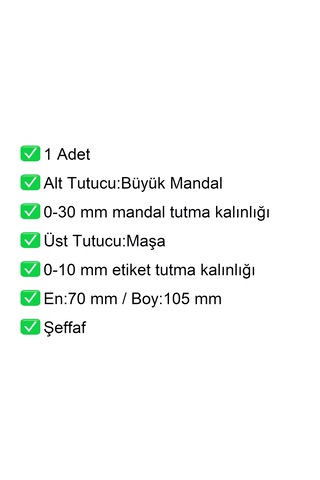 Fiyat Etiketi Tutucu / Maşalı / Büyük Mandal / Şeffaf / 70x105 Mm