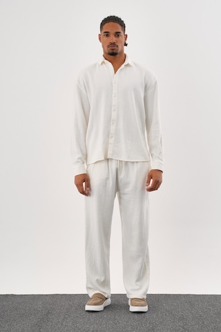 Flare Kışlık Baggy Pantolon Oversize Gömlek Alt Üst Takım %100 Pamuk Beyaz