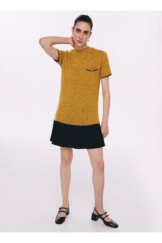Dik Yaka Sarı Kısa Kadın Elbise Sarı