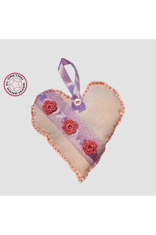 Uretti Gamze 4416 El Yapımı Kalpli Dantelli Lavanta Tanecikli Kese Koyu Pembe 13 CM