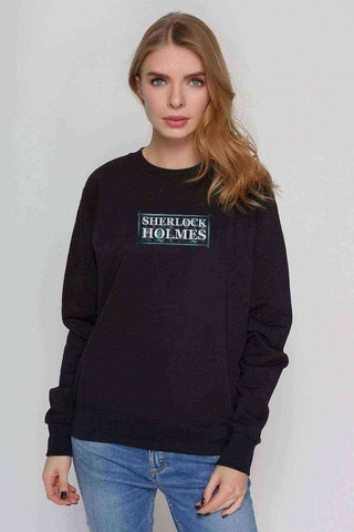 Sherlock Holmes 2 Baskılı Siyah Kadın Sweashirt