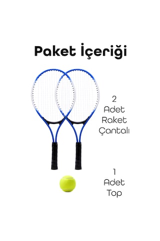 3lü Set Deluxe 21 İnç Çocuk Genç Tenis Raketi Seti Çantalı Çocuk Tennis L2 Grip 53 Cm Mavi 670