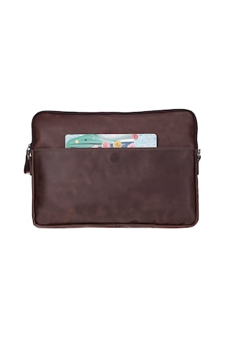 Bloomsleeve Leeds 16" Mahogany Dark Brown Hakiki Deri Laptop & Tablet Kılıfı Kahverengi