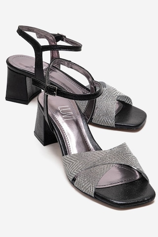 Luvishoes Mılagro Siyah Simli Kadın Kalın Topuklu Ayakkabı