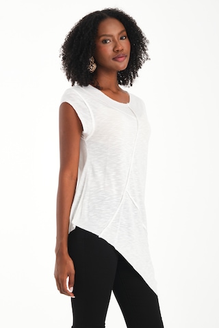 Asimetrik Penye Bluz Beyaz