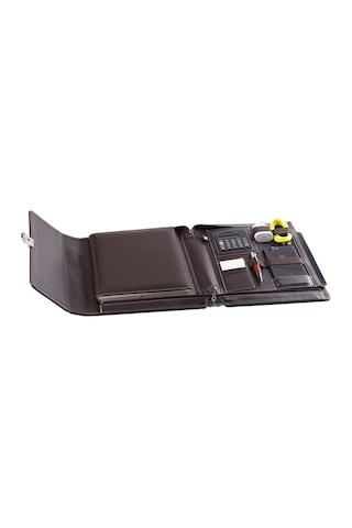 2K Fermuarlı Hesap Makineli Organizer Ajanda Tarihsiz 20x28 CM Kareli Defterli Ürün Ölçüsü 28x34,5 CM Kahverengi