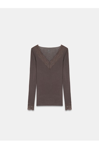 Dilvin 32311 Dantelli Kaşmir Bluz-kahve Kahve