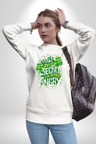 Bu Benim Sırrım Her Zaman Kızgınım Unisex Beyaz Sweatshirt Beyaz