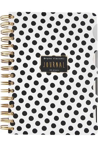 Spiralli Defter A5 120 Yaprak , 4 Ayraçlı, 30 Yap.çizgili + 30 Yap.çizgili + 30 Yap. Noktalı + 30 Yaprak, "black&white. Dots" Beyaz