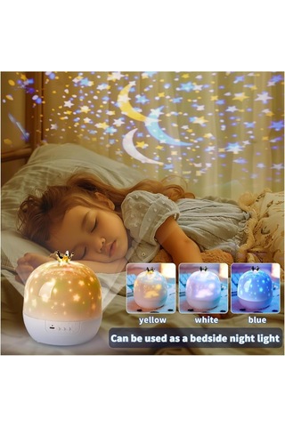 Çocuk Odası Yıldız Projeksiyon Gece Lambası 3 Led Işık Modlu Gökyüzü Yansıtmalı Masal Projektör Ay Geze