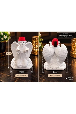 Melek Biblo Kanatlı Melek Figürü Beyaz Kırmızı Fes Dekoratif Masa Süsü 10x9 Cm