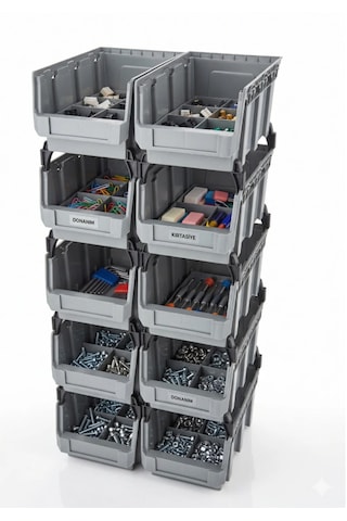 10'lu Modüler Plastik Avadanlık Kutusu Seti İstiflenebilir Organizer Kasa Px-400 Yükseltme Pimli