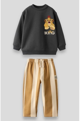 Yeni Sezon Erkek Çocuk Sevilen Çizgi Karakter Baskılı Ormanlar Kralı Alt Üst Eşofman Takımı Kahve Kahverengi